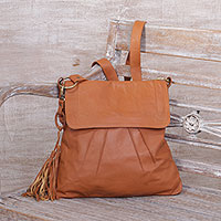 Leather sling, 'Spice Attraction' - Adjustable Leather Sling in Spice from Java