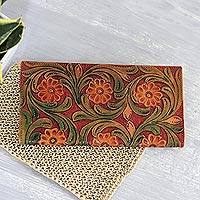 Leather wallet, 'Floral Glory' - Colorful Floral Leather Wallet Crafted in India