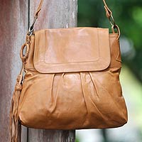 Leather shoulder bag, 'Sulawesi Morn' - Leather shoulder bag