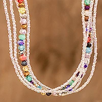 Crystal beaded strand necklace, 'Clear Soul' - Handmade Crystal and Glass Beaded Strand Necklace