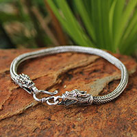 Men's sterling silver bracelet, 'Naga Allies' - Men's Thai Sterling Silver Dragon Bracelet