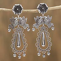 Sterling silver dangle earrings, 'Peaceful Oasis' - Sterling Silver Doves Atop Teardrop Frame Dangle Earrings