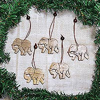 Wood ornaments, 'Elephant Holiday' (set of 5) - Wood ornaments (Set of 5)