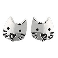 Sterling silver stud earrings, 'Sweet Kitty' - Sterling Silver Cat Stud Post Earrings