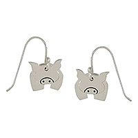 Sterling silver dangle earrings, 'Dancing Piggy' - Sterling Silver Pig Dangle Earrings from Mexico