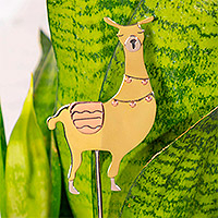 Mixed metal plant stake, 'Garden Llama' - Copper and Brass Llama Plant Stake