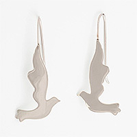 Sterling silver drop earrings, 'Sweet Dove' - Sterling Silver Dove Drop Earrings from Mexico