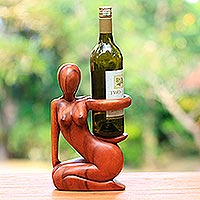 Wood wine bottle holder, 'Hostess' - Handcrafted Wood Wine Bottle Holder