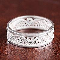 Sterling silver filigree band ring, 'Glistening Arcs' - Arc Pattern Sterling Silver Filigree Band Ring from Peru