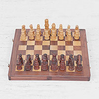Wood chess board game, 'Classic Pastime' - Handmade Portable Wood Chess Board Game Set from India