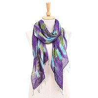 Batik silk scarf, 'Vivid Night' - Handmade Batik Silk Scarf from Thailand
