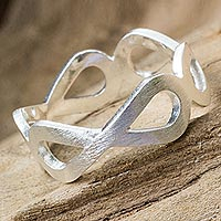 Sterling silver ring, 'Infinity Embrace' - Handcrafted Women's Brushed Silver 925 Infinity Symbol Ring