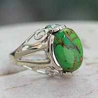 Sterling silver ring, 'Forest Quest' - Green Composite Turquoise Ring