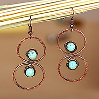 Copper dangle earrings, 'Boundless Glamour' - Copper and Reconstituted Turquoise Dangle Earrings