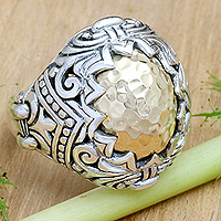 Gold accent sterling silver cocktail ring, 'Altar Gift' - Gold Accent Sterling Silver Cocktail Ring from Bali
