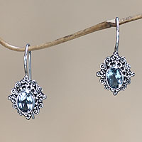 Blue topaz drop earrings, 'Balinese Elegance' - Blue topaz drop earrings