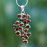 Garnet flower necklace, 'Scarlet Petals' - Garnet flower necklace