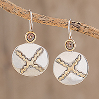 Sterling silver drop earrings, 'Tijax Liberation' - Guatemalan Nahual Sterling Silver and Bronze Drop Earrings