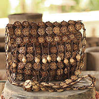 Coconut shell shoulder bag, 'Bouquets' - Hand Made Coconut Shell Shoulder Bag