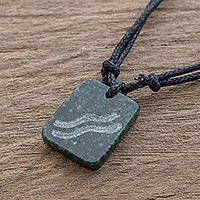 Jade pendant necklace, 'Verdant Aquarius' - Jade Zodiac Aquarius Pendant Necklace from Guatemala