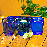 Handblown juice glasses, 'Cobalt Vibes' (set of 6) - Hand Blown Glass Juice Glasses in Cobalt (Set of 6)