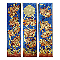 'Grow by Moonlight' (triptych) - Thai Floral Painting (Triptych)