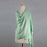 Silk shawl, 'Luxurious Aqua' - Indian Silk Shawl Wrap