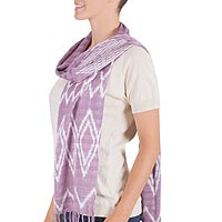 Cotton scarf, 'Maya Jacaranda' - Hand Woven Cotton Purple Scarf from Guatemala