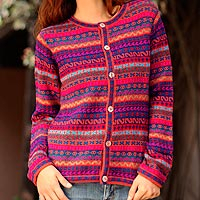 100% alpaca cardigan, 'Be Bold' - Hand Knitted 100% Alpaca Wool Cardigan Sweater from Peru