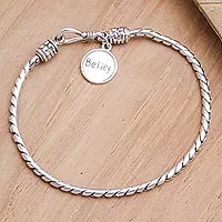 Sterling silver charm bracelet, 'Chain Of Belief' - Inspirational Sterling Silver Charm Bracelet