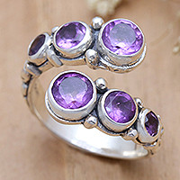 Amethyst wrap ring, 'Purple Gravel' - Sterling Silver Wrap Ring with Amethyst Gemstones from Bali