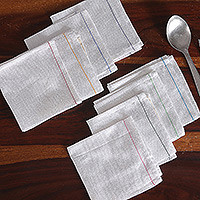 Mini cotton dish towels, 'Rainbow Flavors' (set of 8) - Set of 8 Woven Mini Cotton Dish Towels with Colorful Lines