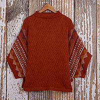 100% baby alpaca poncho sweater, 'Spicy Paprika' - Knit 100% Baby Alpaca Poncho Sweater