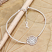 Sterling silver pendant bracelet, 'Little Rose' - Artisan Crafted Sterling Silver Floral Pendant Bracelet