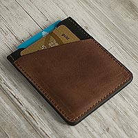 Leather card holder, 'Weekender in Camel and Black' - Camel and Black Leather Card Holder from Peru