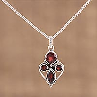 Garnet pendant necklace, 'Eternal Ecstasy' - 925 Sterling Silver Faceted Red Garnet Pendant Necklace