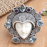 Amethyst and blue topaz cocktail ring, 'Royal Sleep' - Hand Crafted Amethyst and Blue Topaz Cocktail Ring