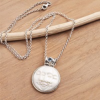 Blue topaz pendant necklace, 'Moon Phase Faces' - Blue Topaz and Sterling Silver Moon Pendant Necklace