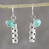 Amazonite dangle earrings, 'Cool Modernity' - Amazonite and Karen Silver Modern Earrings from Thailand