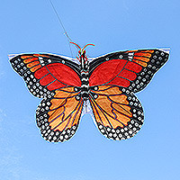 Nylon and bamboo kite, 'Summery Butterfly' - Painted Nylon and Bamboo Monarch Butterfly Kite from Bali