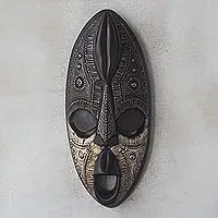 African wood mask, 'Cocoa Head' - Cocoa-Themed Sese Wood African Mask from Ghana