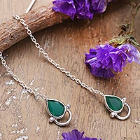 Onyx threader earrings, 'Intellectual Charm' - Sterling Silver Threader Earrings with 1-Carat Onyx Gems