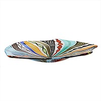 Hand blown art glass centerpiece, 'Carnival Color Fantasy' - Colorful Abstract Hand Blown Circular Art Glass Centerpiece