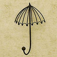 Iron wall hook, 'Umbrella Illusion' - Handcrafted Whimsical Umbrella-Shaped Iron Wall Hook