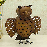 Iron decorative home accent, 'Eternal Sage' - Owl-Themed Iron Decorative Home Accent Handcrafted in Brazil