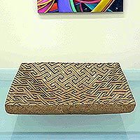 Papier-mache centerpiece, 'Square Labyrinth' - Papier-mache & Natural Fiber Centerpiece Handmade in Brazil