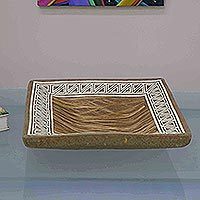 Recycled papier mache decorative plate, 'Natural Offering' - Decorative Geometric Plate Made from Recycled Papier Mache