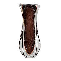 Art glass vase, 'Elegant Hue' - Brown and Clear Art Glass Vase from Brazil