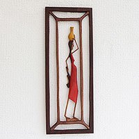 Wood relief panel, 'Northeastern Woman' - Wood Relief Panel of a Woman from the Northeast of Brazil