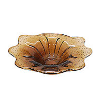Handblown art glass centerpiece, 'Warm Blooming' - Floral Handblown Art Glass Centerpiece in a Warm Hue